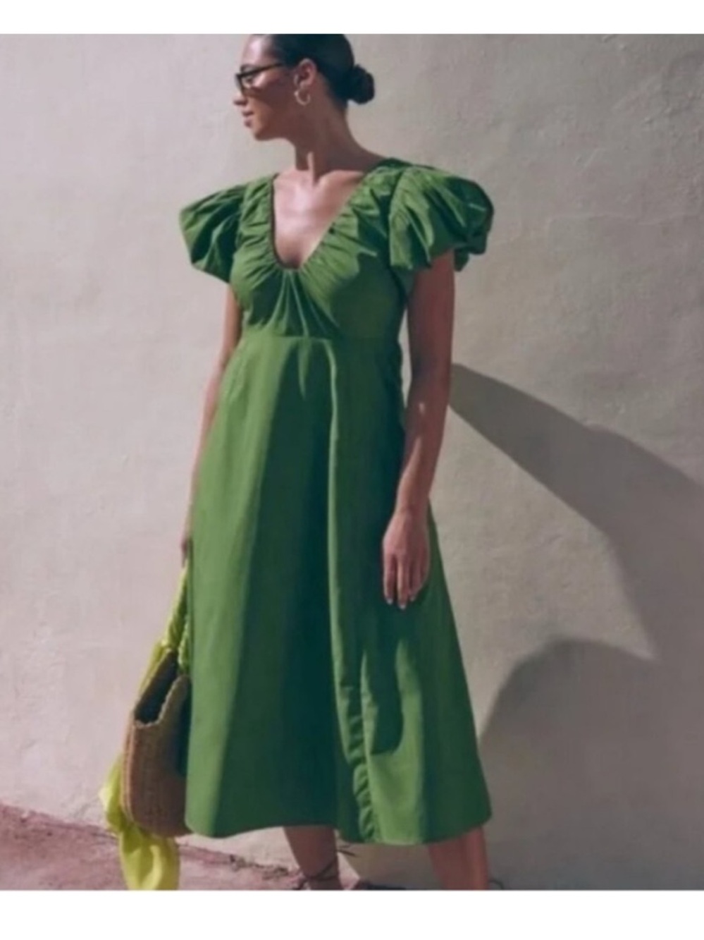 Abercrombie & fitch green Puff Sleeve midi dress size small